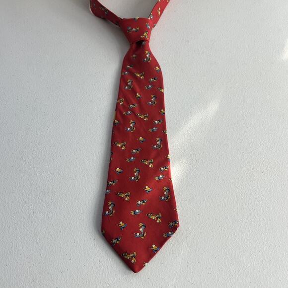 Salvatore Ferragamo Red Silk Necktie 58" Red Art Motif Made In Italy - Picture 1 of 9